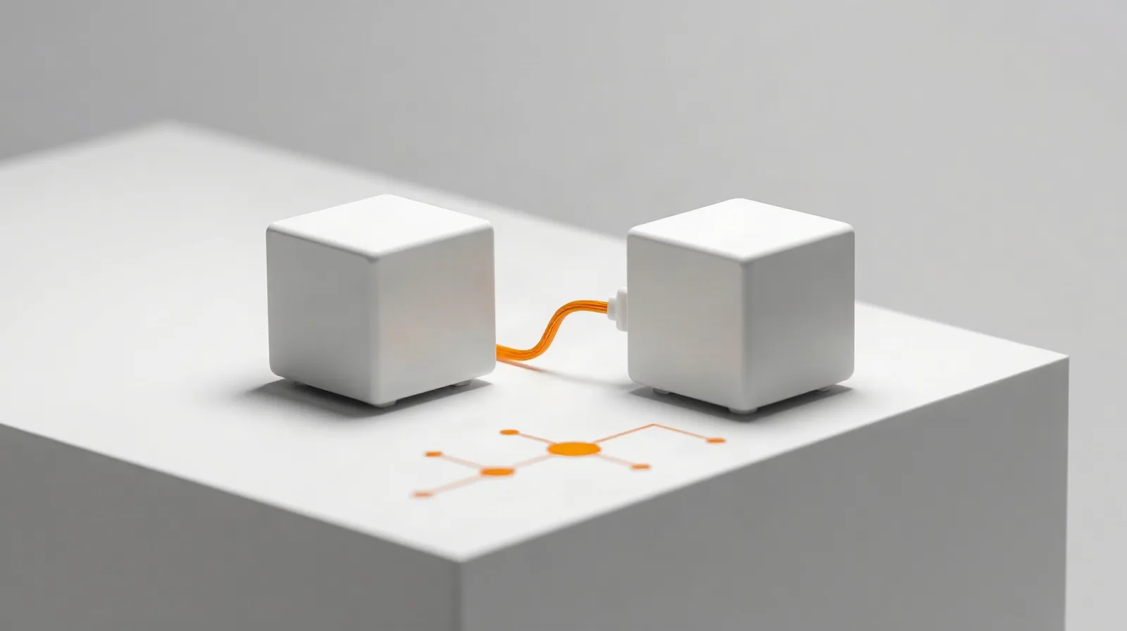Two compute cubes joined by one luminous cable